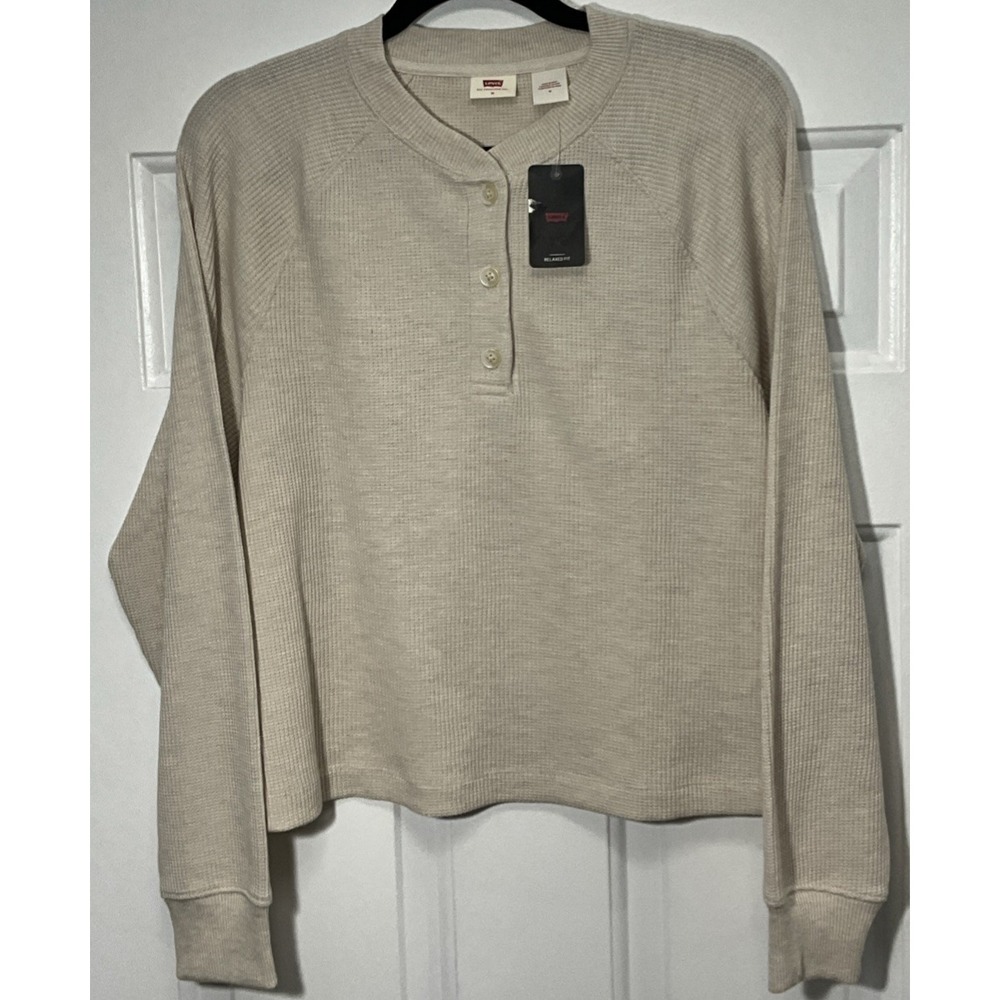 Levi's Lightweight Pull-Over 1/4 Button Beige Knit Sweater Women's Medium